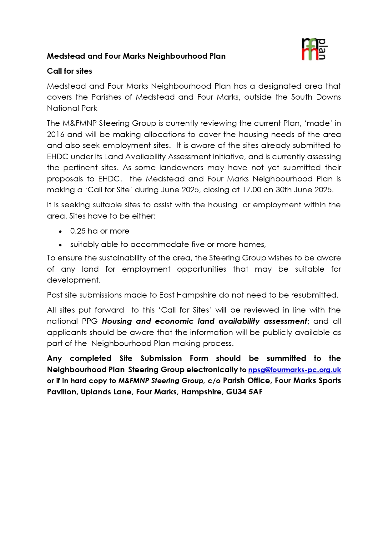 Call for Sites