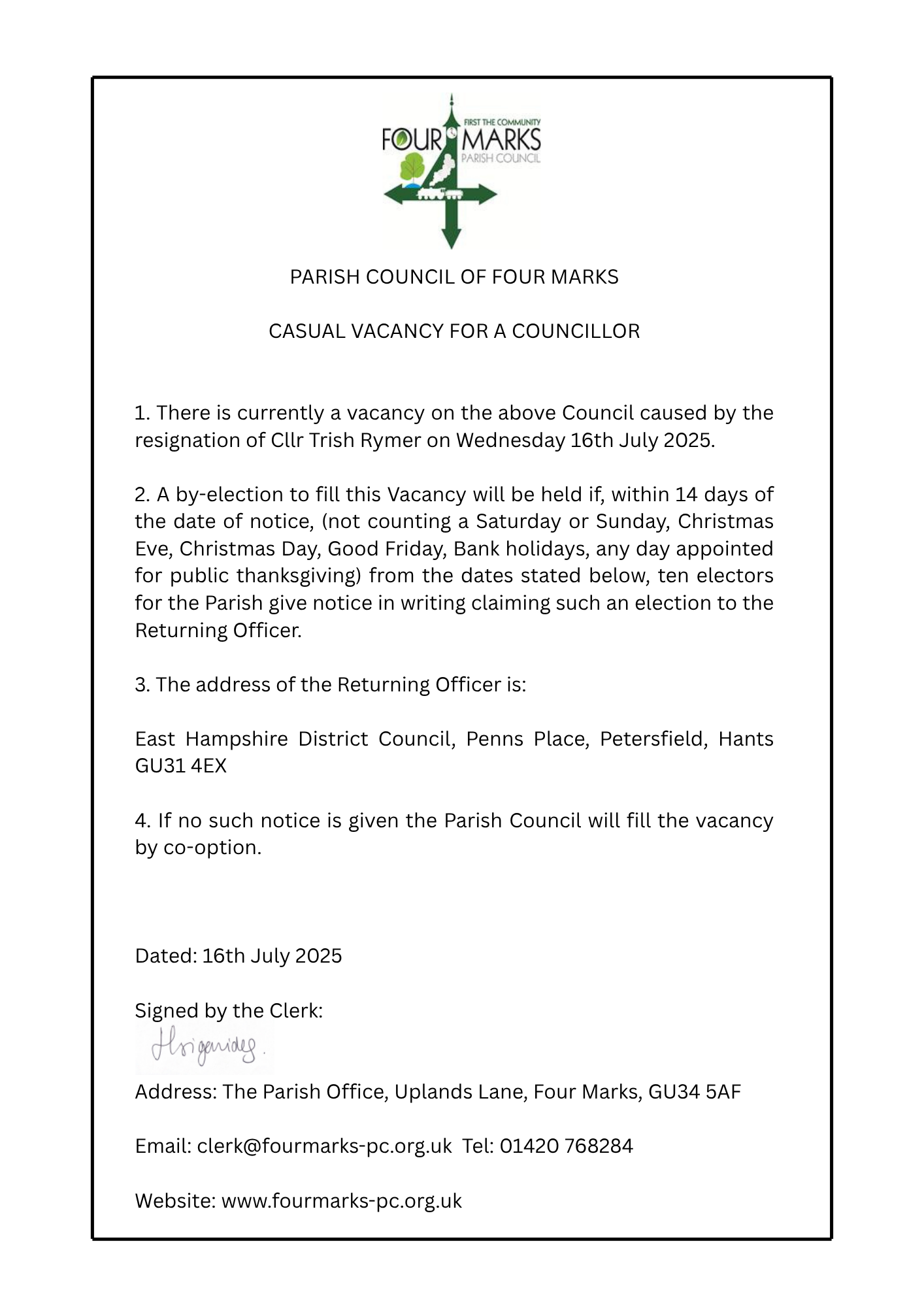 Councillor vacancy